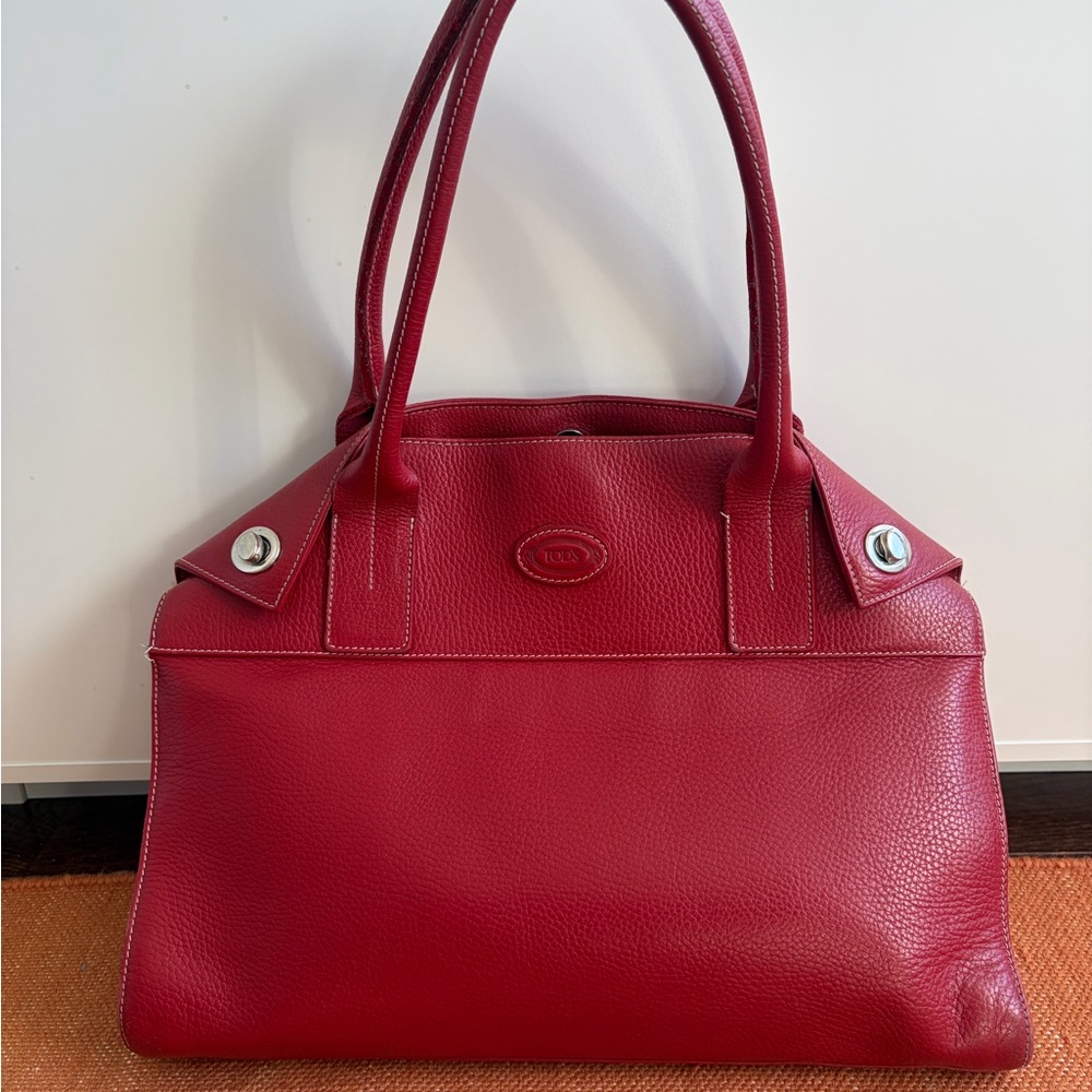 Tod’s Girelli Red Leather Tote Shoulder Bag